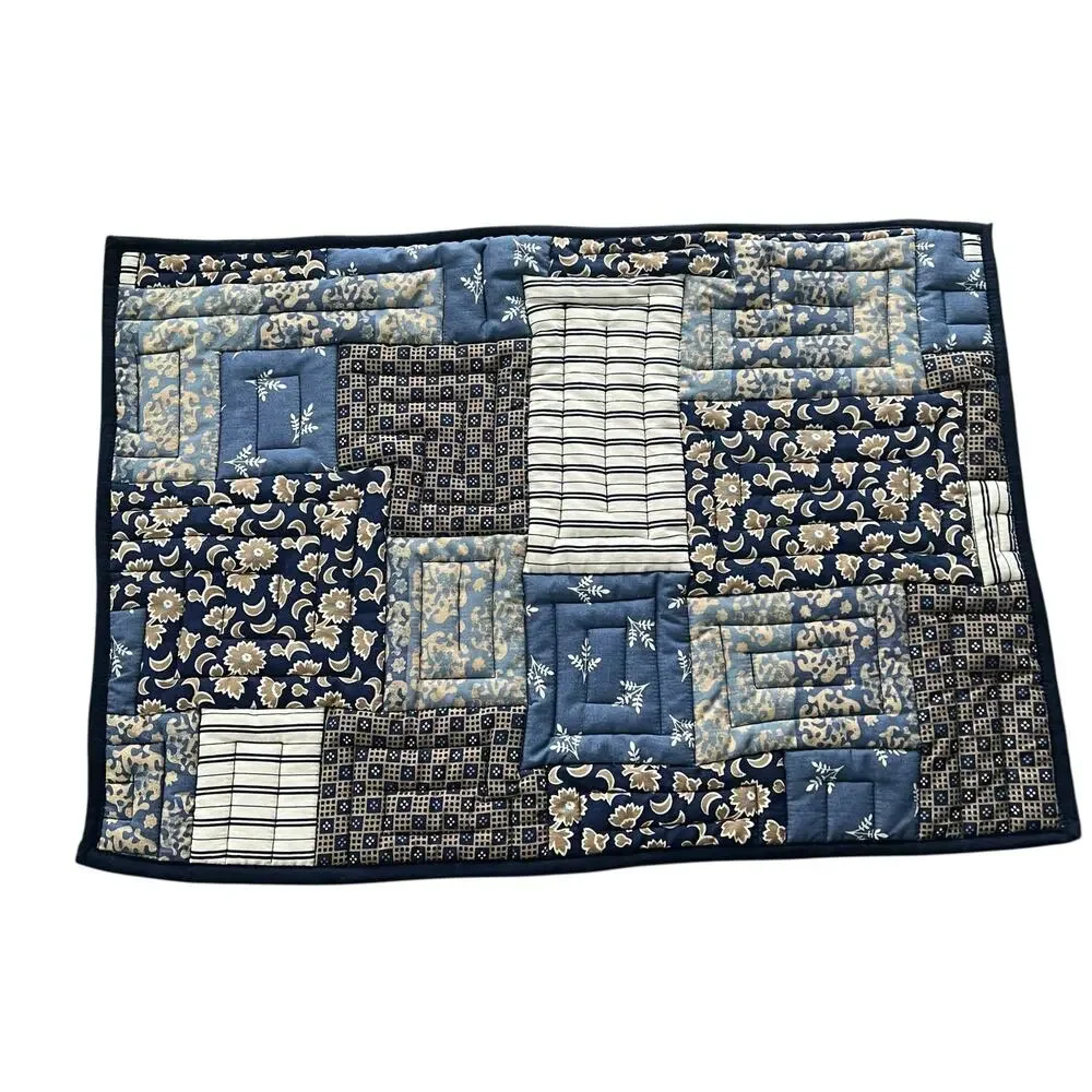 Pottery Barn 6 Piece 100% Organic Cotton Quilted Placemats Blue Tones Patchwork